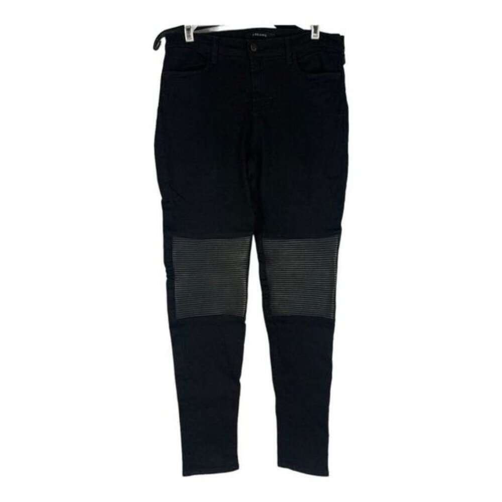 J Brand Womens Black Hewson Moto Pants Size 30 With Ribbed Knee Panels